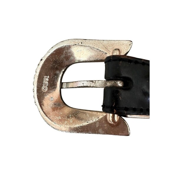 VTG Hand Beaded Leather Belt Silver Buckle 1991 Womens Size 30 Southwest Black - Picture 7 of 9